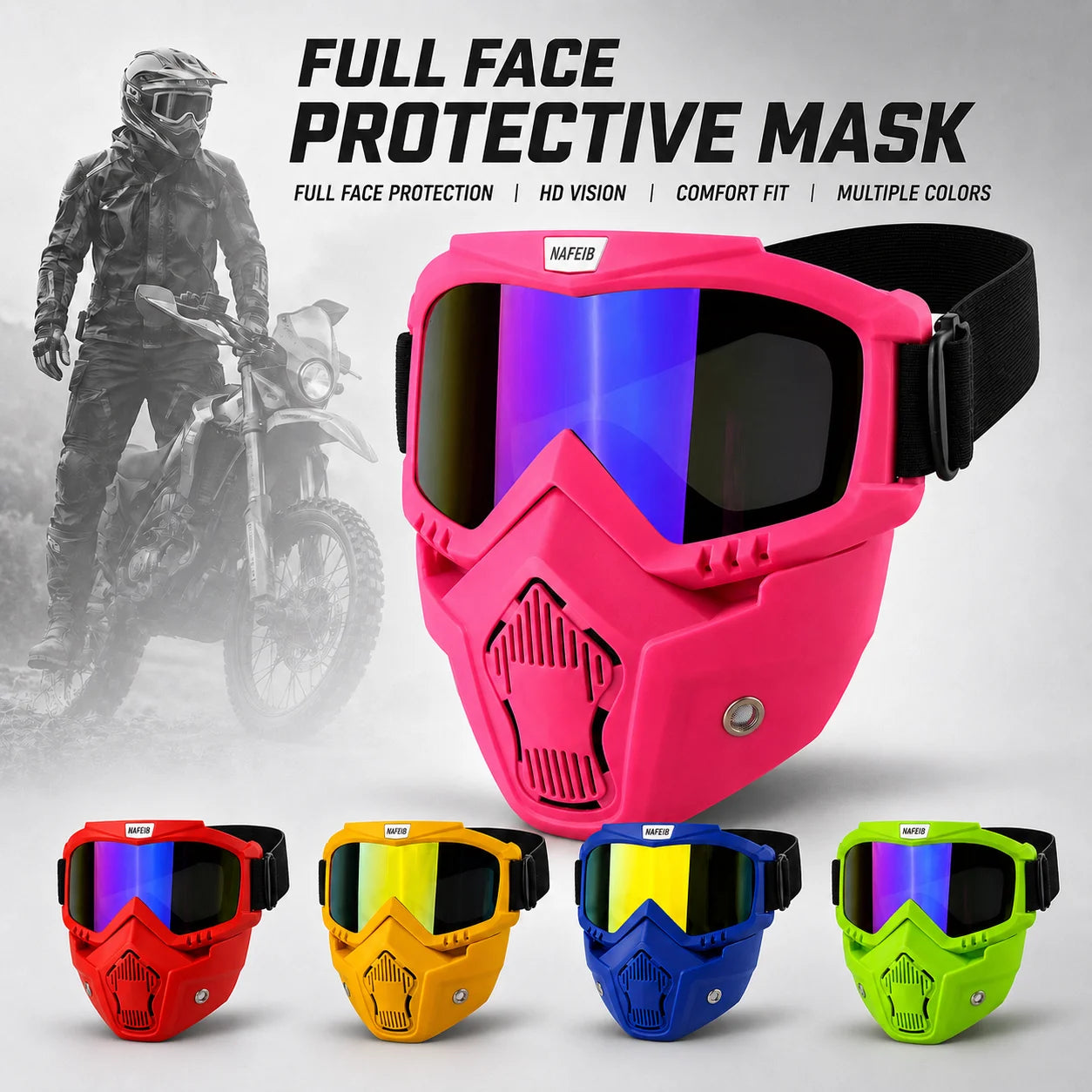 Dustproof Motocross Glasses Adjustable Motorcycle Goggles Breathable Full Face Protective Motorbike Dirt Bike Off-road Mask