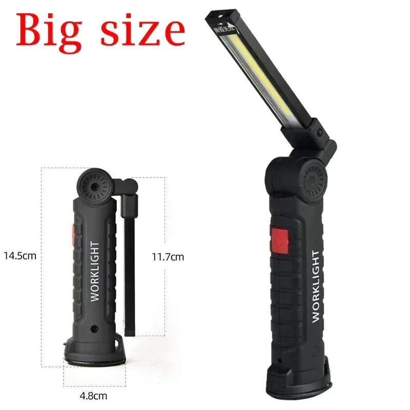 Folding COB XPE LED Work Light USB Rechargeable Portable Flashlight Magnetic Base Hook Car Repair Emergency Inspection Red SOS - Urbizia