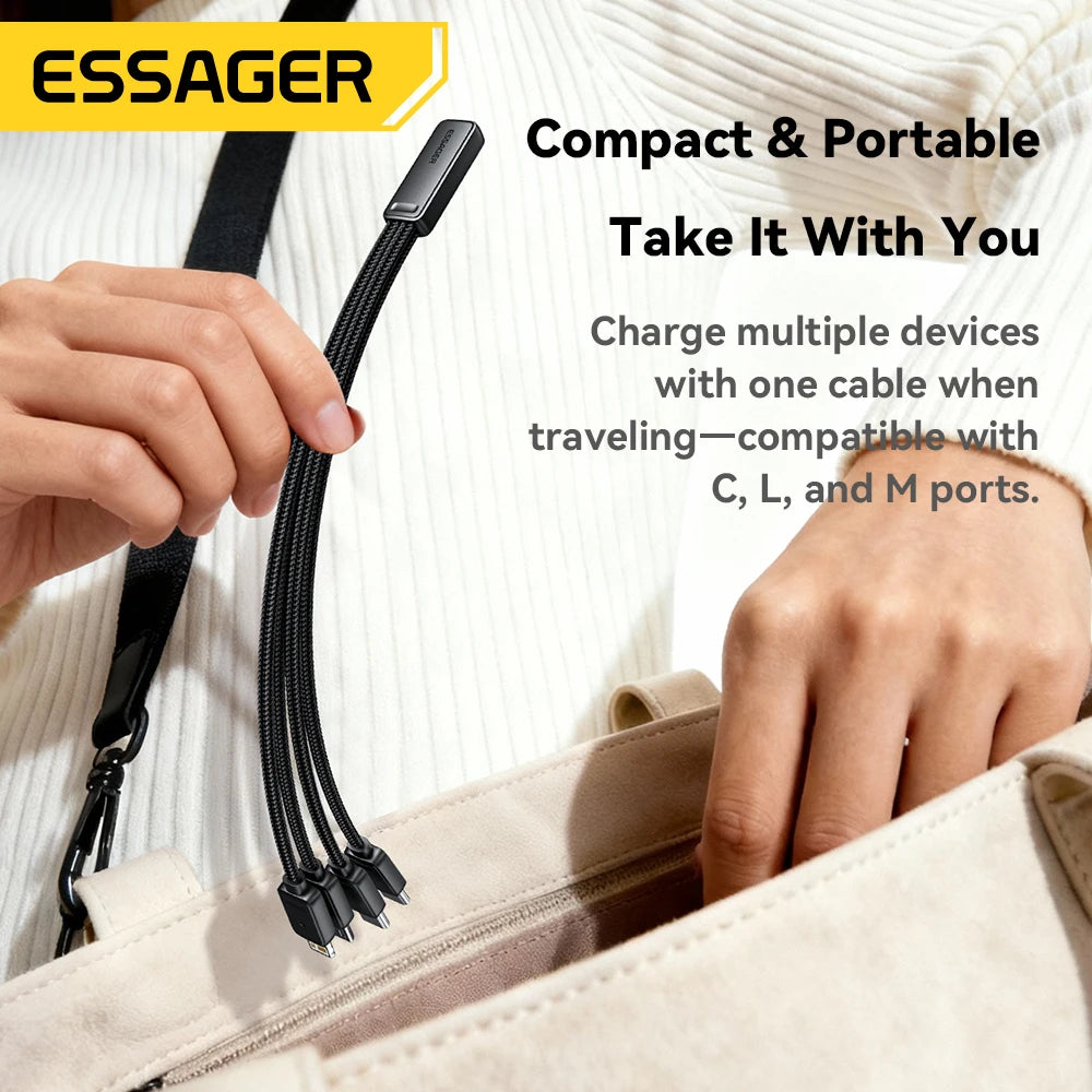 Essager 4-in-1 Fast Charging Portable Cable for Travel Type C Female to Multi USB with 2 Type C Micro And Lightning Adapters