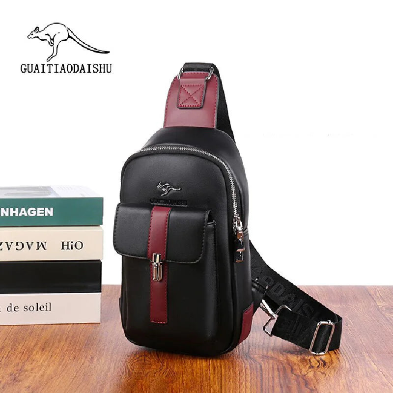 Men's Fashion PU Leather Chest Bag Kangaroo Design Crossbody Sling Bag Casual Large Capacity Shoulder Bag For Men 2026