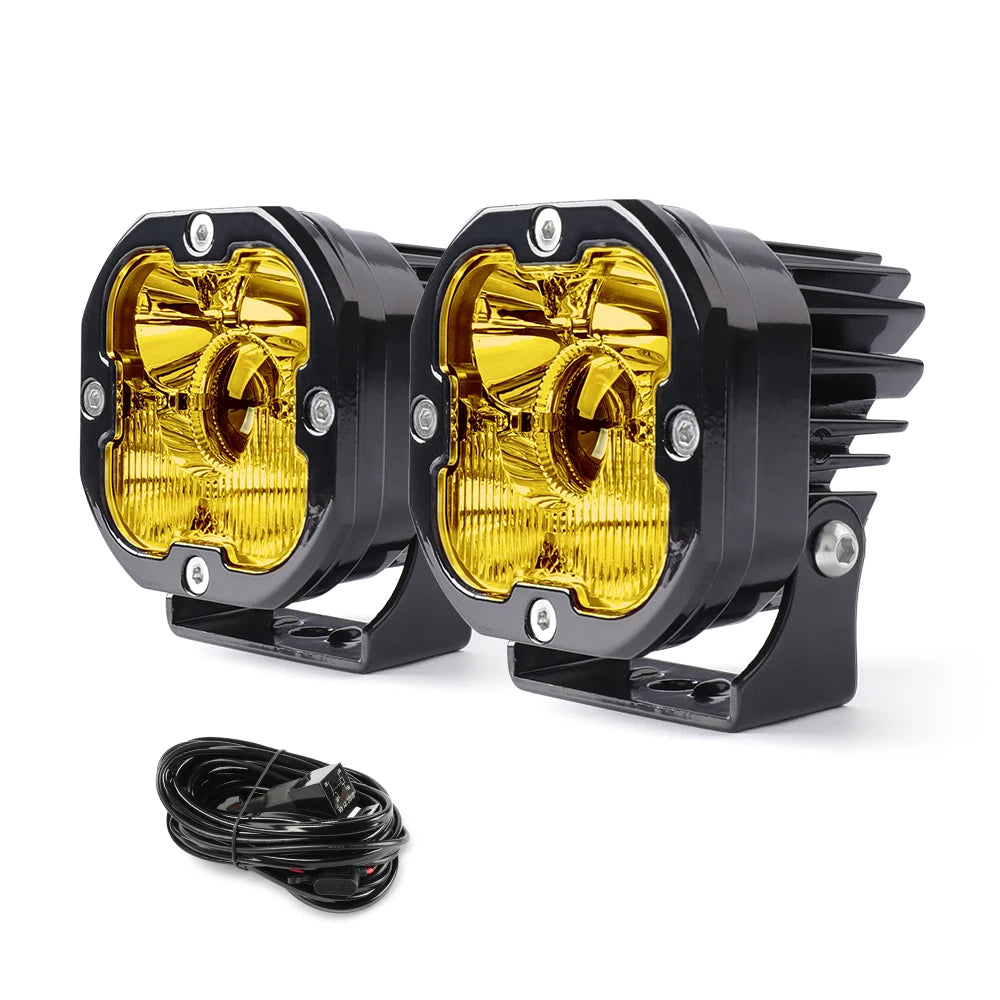 3 inch Yellow LED Fog Light Pods for Jeep Offroad Trucks Pickup Motorcycle Amber Ditch/Rear Chasing/A-Pillar Lights 3000K 2PCS
