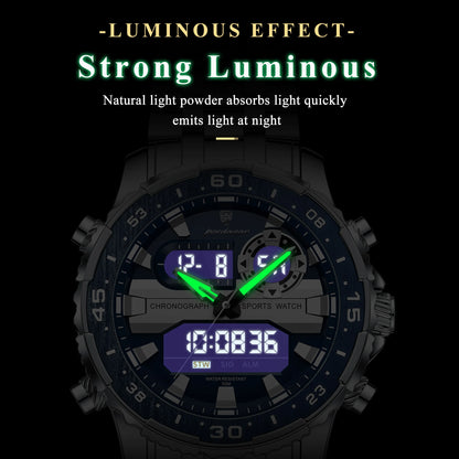 POEDAGAR Electronic Fashion Man Wristwatch Week Date LED Luminous Men Watch Dual Time Display Digital Men's Quartz Watches Reloj