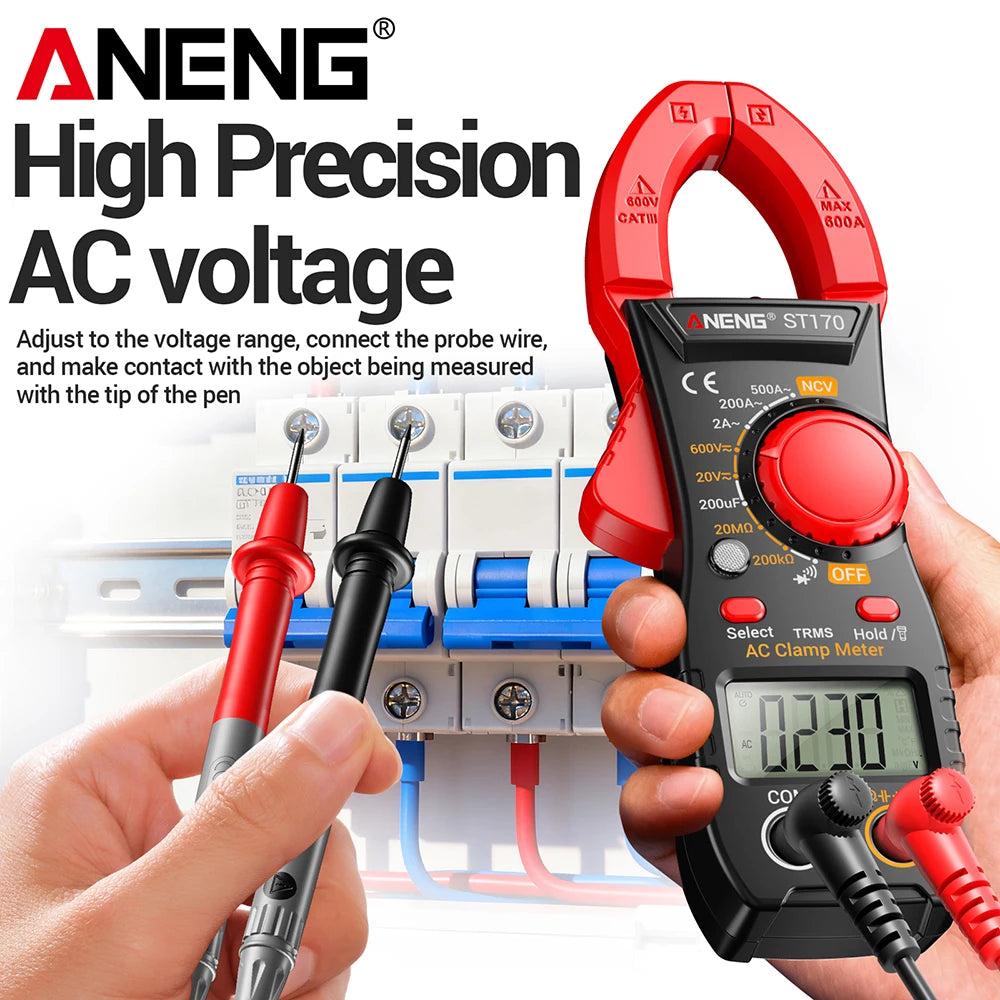 ANENG ST170 Digital Clamp Meter Multimeter 500A AC Current AC/DC Voltage Tester Resistance Capacitance Diode Test NCV Large Screen Flashlight Auto Power Off Electrician Tools