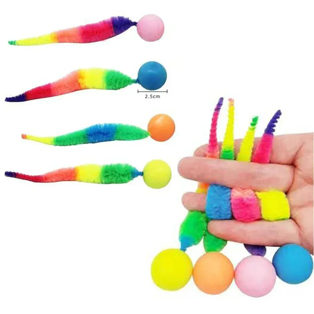 Cat interactive toys Tickle Cat Colorful bouncing ball Pet supplies Puzzle teasing indoor cat worm caterpillar elastic toy - Urbizia
