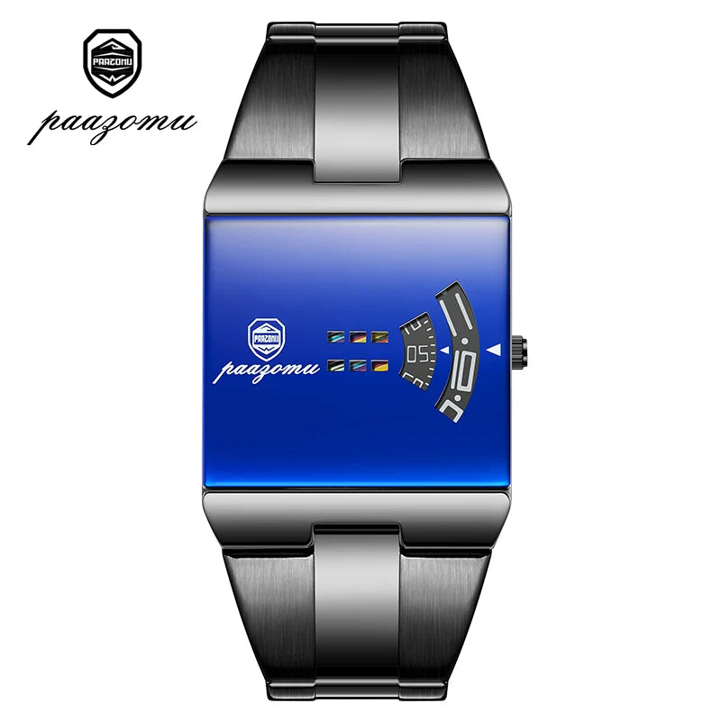 PAAZOMU Luxury Business Man Watches Waterproof Fashion Rectangle Stainless Steel Quartz Sports Male Clock Best Gift Choice Reloj