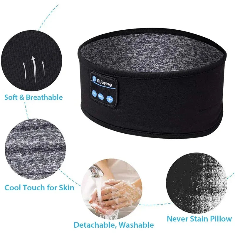 Bluetooth Headband Headphones Wireless Music Sports Hairband Running Fitness Sweatband Earphones Soft Sleeping Eye Mask Headset - Urbizia