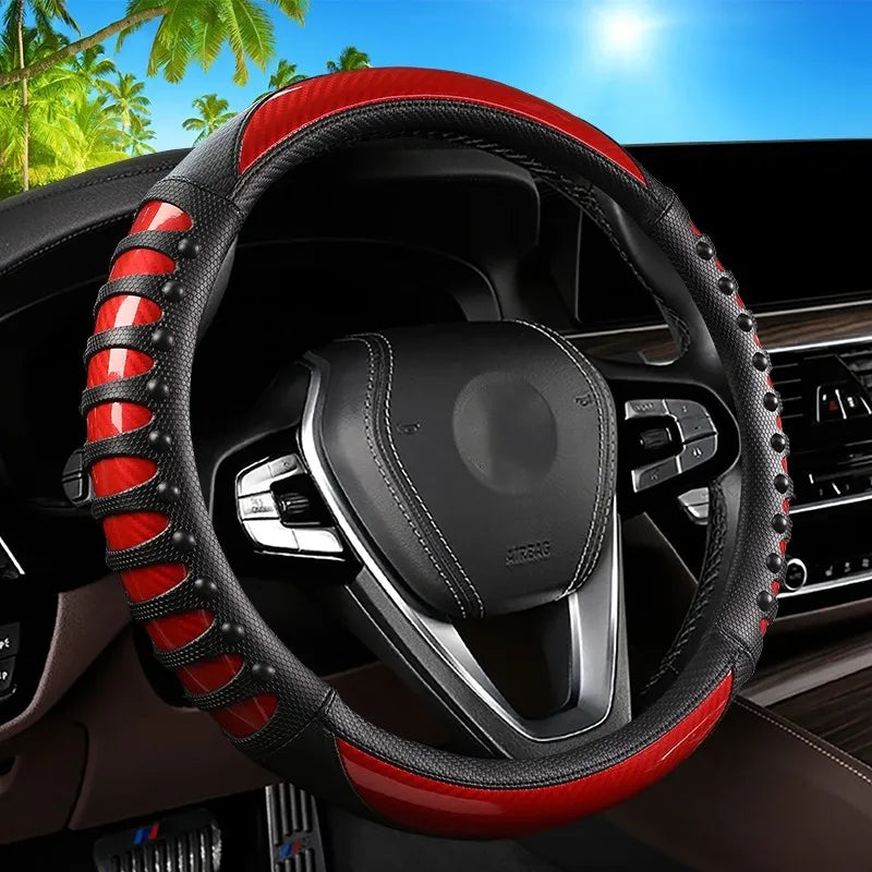 Carbon Fiber Leather Auto Steering Wheel Cover Universal Non Slip Steering Wheel Covers Car Accessories Interior Steering Covers