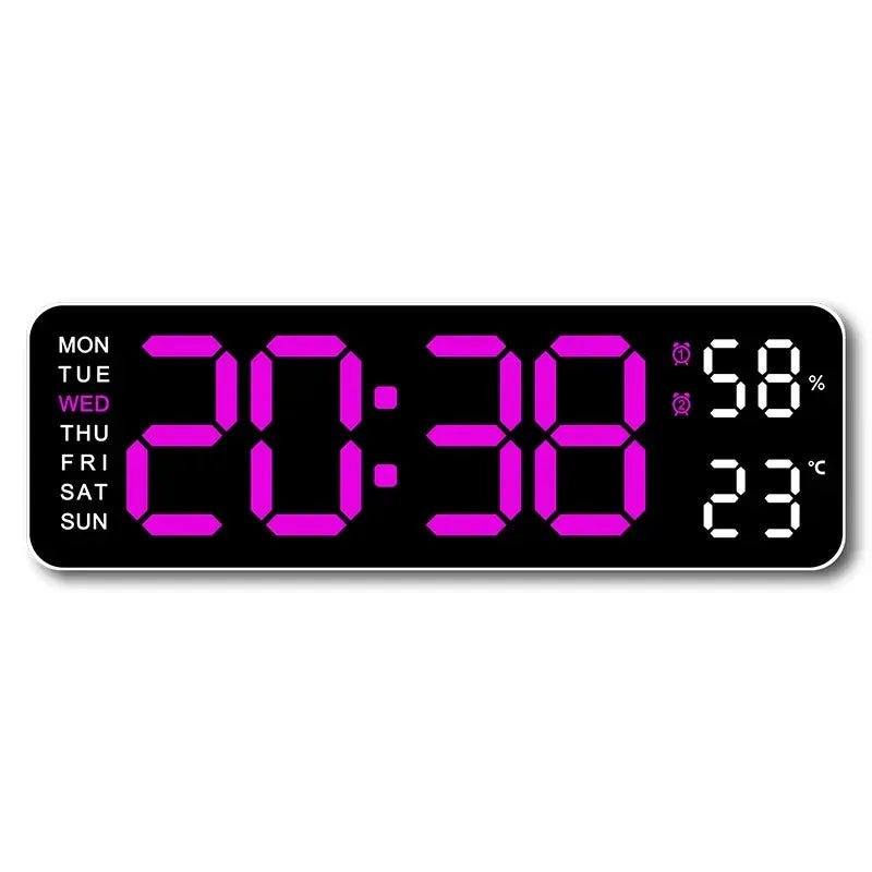 9 Inch Large Digital Wall Clock USB Powered TEMP Humidity Week Auto Dimmer DST Table Clock 12/24H Electronic LED Alarm Clock - Urbizia