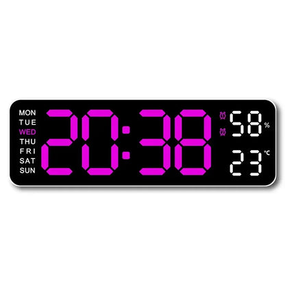 9 Inch Large Digital Wall Clock USB Powered TEMP Humidity Week Auto Dimmer DST Table Clock 12/24H Electronic LED Alarm Clock - Urbizia