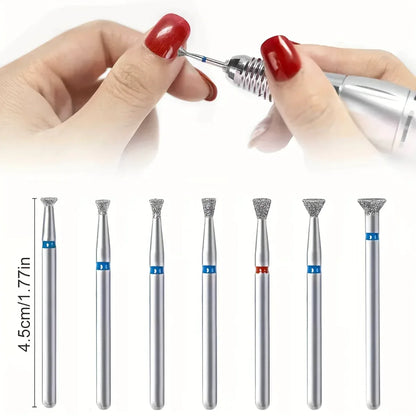 7Pcs/Set Cuticle Clean Nail Drill Bit Remove Overflow Glue Tool Nail Edge Treatment Diamond Grinding Machine Accessories