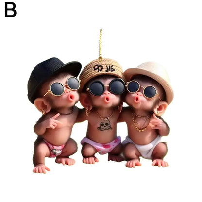 2D Acrylic Monkey Pendant Personalized Decor Pendant Christmas Monkey Pendant Acrylic Ornament For Car Cartoon Xmas Tree Decor