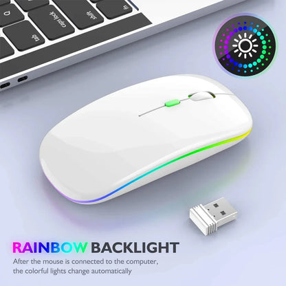 Wireless Mouse Rechargeable Silent LED Backlit Mice PC Laptop Computer Mous 2.4Ghz Receiver Bluetooth Dual Mode Optical Mice