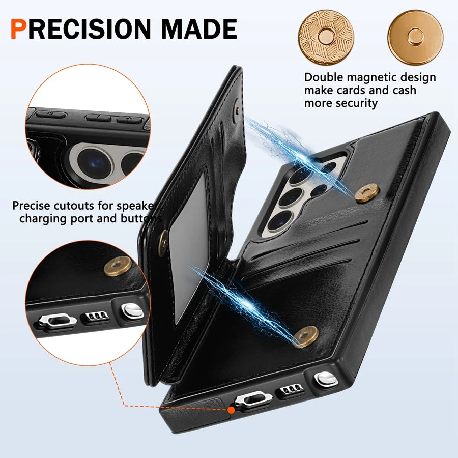 Wallet Magnetic Double Buckle RFID Blocking Card Slot Leather Case For Samsung Galaxy S26 Ultra S26 Plus Cover Bag Galaxy S26