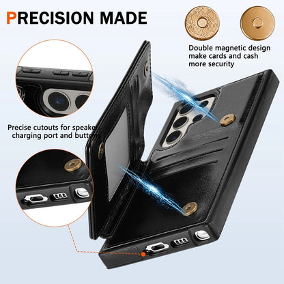 Wallet Magnetic Double Buckle RFID Blocking Card Slot Leather Case For Samsung Galaxy S26 Ultra S26 Plus Cover Bag Galaxy S26