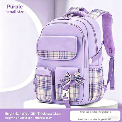Protecting The Spine Ergonomics Elementary School Students Girls Checkered Backpack Large Capacity Lightweight Waterproof