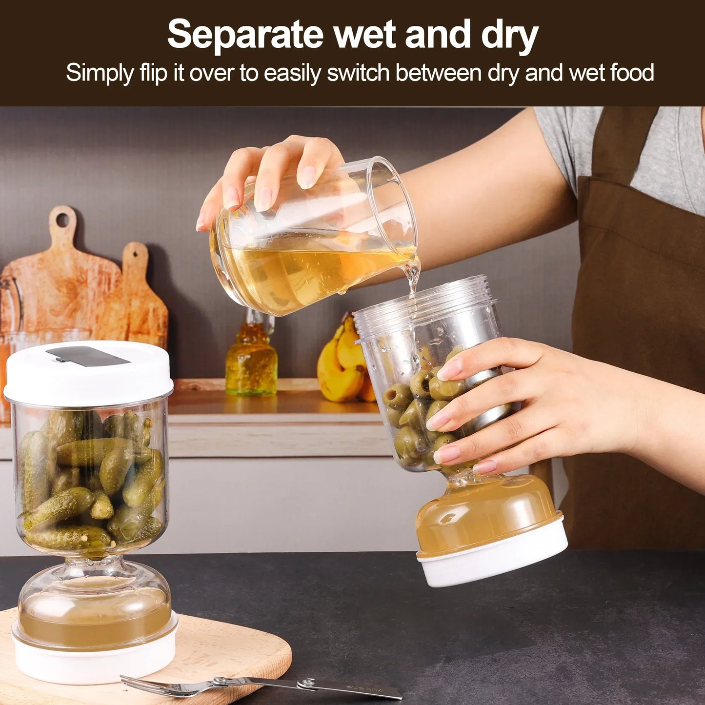 Olive Pickle Strainer Jar Airtight Flip Storage