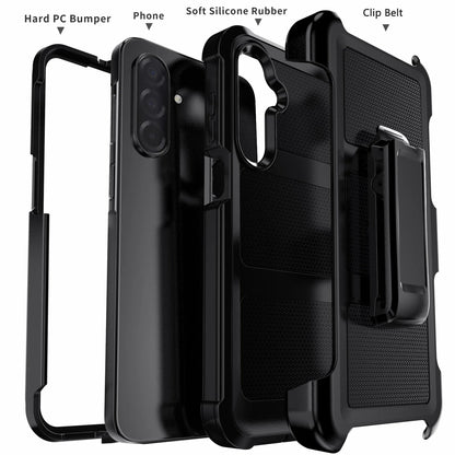 For Samsung Galaxy A06/A16/A26/A36/A56/A07 4G/A17 5G Phone Case Rugged Shockproof Heavy Duty Dual Layers Cover Black With Clip
