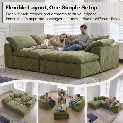 109" Modern Cloud L-Shaped 3-Seater Oversized Deep Seat Chenille Fabric Sofa White Modular Sectional with Ottoman