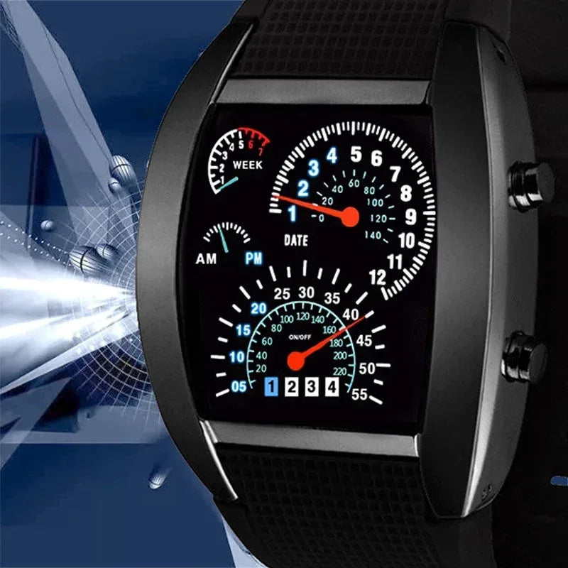 Racing dashboard electronic watch fashion sports aviation LED electronic watch men and women students personalised watch - Urbizia