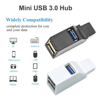 USB 3.0 1-to-3 Port Mini Hub Adapter Splitter