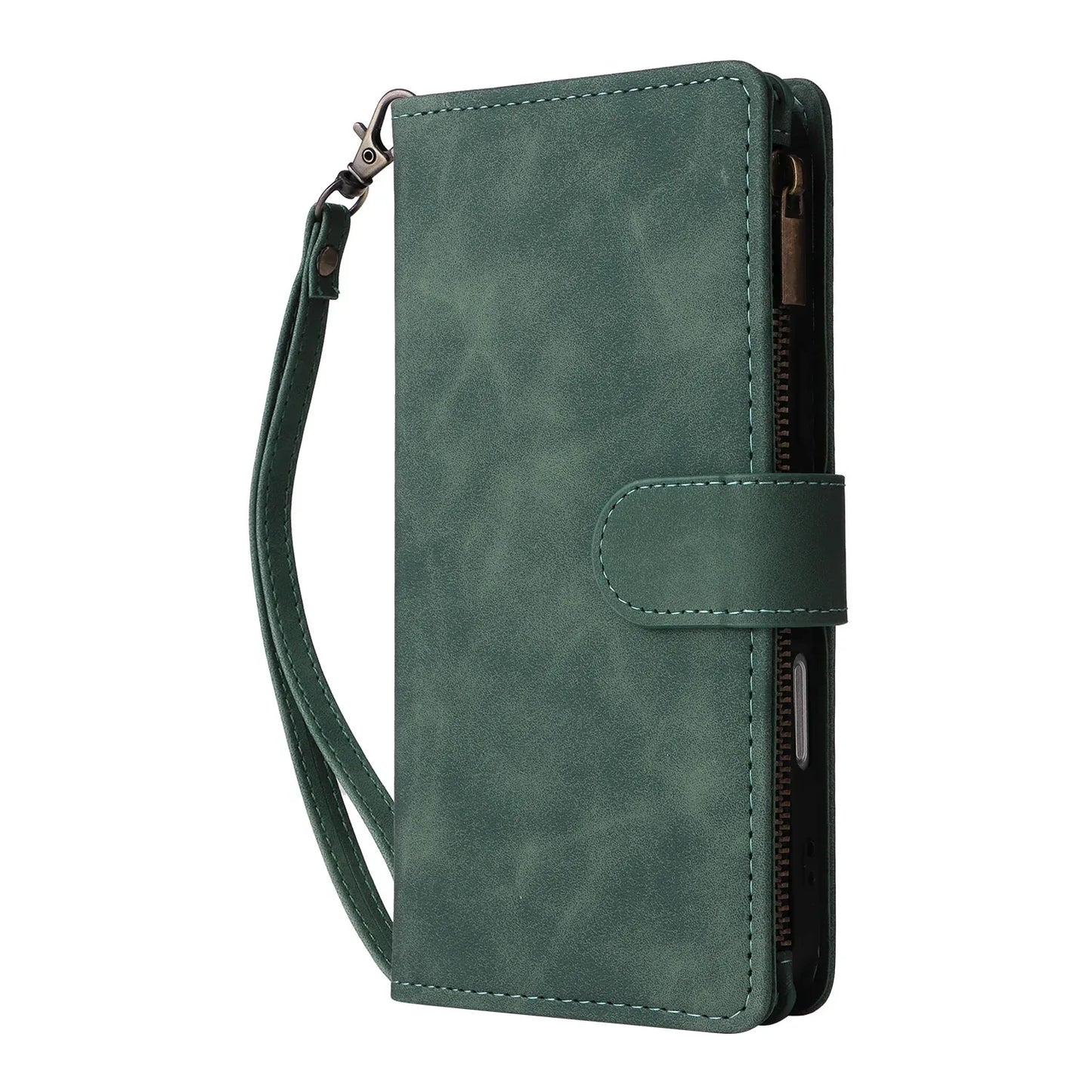 Premium Leather Wallet Case For iPhone 16 15 14 13 12 11 17 Pro Max Plus 17Air 16e Zipper Wallet Card Slots Magnetic Flip Cover