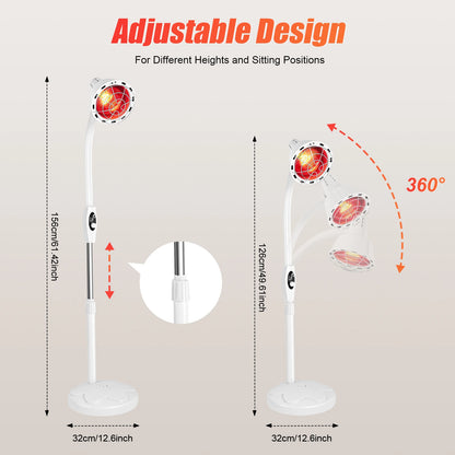 275W Adjustable Infrared Heat Lamp for Muscle&Joint Pain Relief, 360° Rotatable Infrared Baking Light, 0-115℃ Temp Control