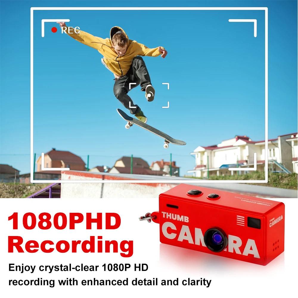CHEGIT Thumb Keychain Camera 0.96inch Mini Action Camera Retro Support Memory Card 1080P Very Small Camcorder Video Recorder