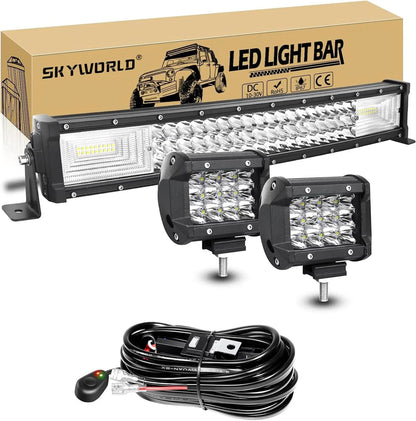 7D 22 - 52in Curved 270W-675W Off Road LED Light Bar with 2x36W Work Light Wire Kit 12V 24V Led Bar for Car Jeep Truck 4x4 Boat