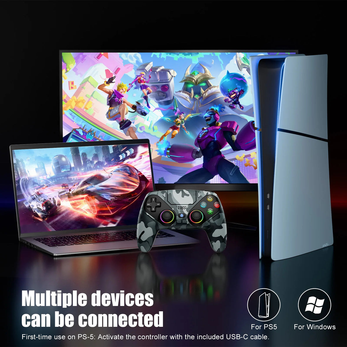 Controller For Playstation 5 PS5/PS5 Pro/Slim/PC,RGB Wireless Gamepad W/Hall Effect Trigger Marco/Turbo Anti-Drift Game Joystick