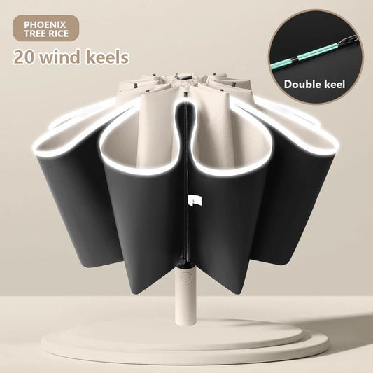 Fully Automatic Umbrella Reverse Folding Umbrella with Windproof Reflective Stripe UV Umbrellas For Men Women Sunshade new