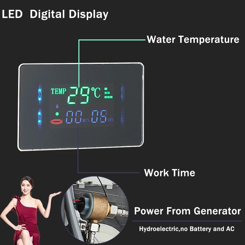 LED Bathroom Shower Panel 6 Modes Intelligent LCD Shower Column Rose Gold Rain Waterfall Bath Systems With Massage Jet Mixer Tap