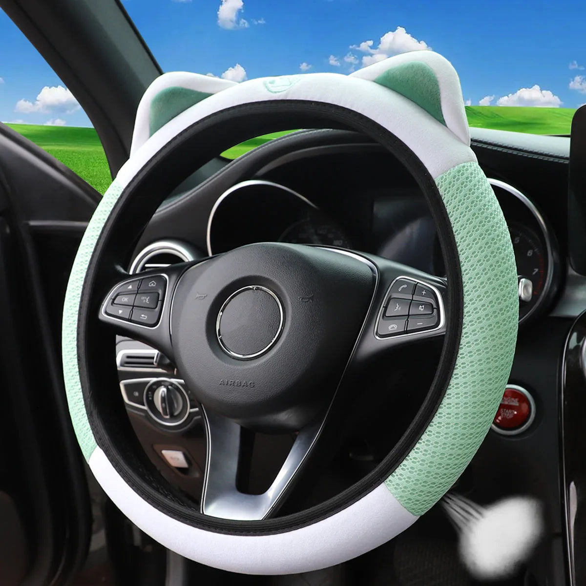 1 breathable mesh cloth cute kitten car without inner ring steering wheel cover fits 14.5-15 inch automotive supplies