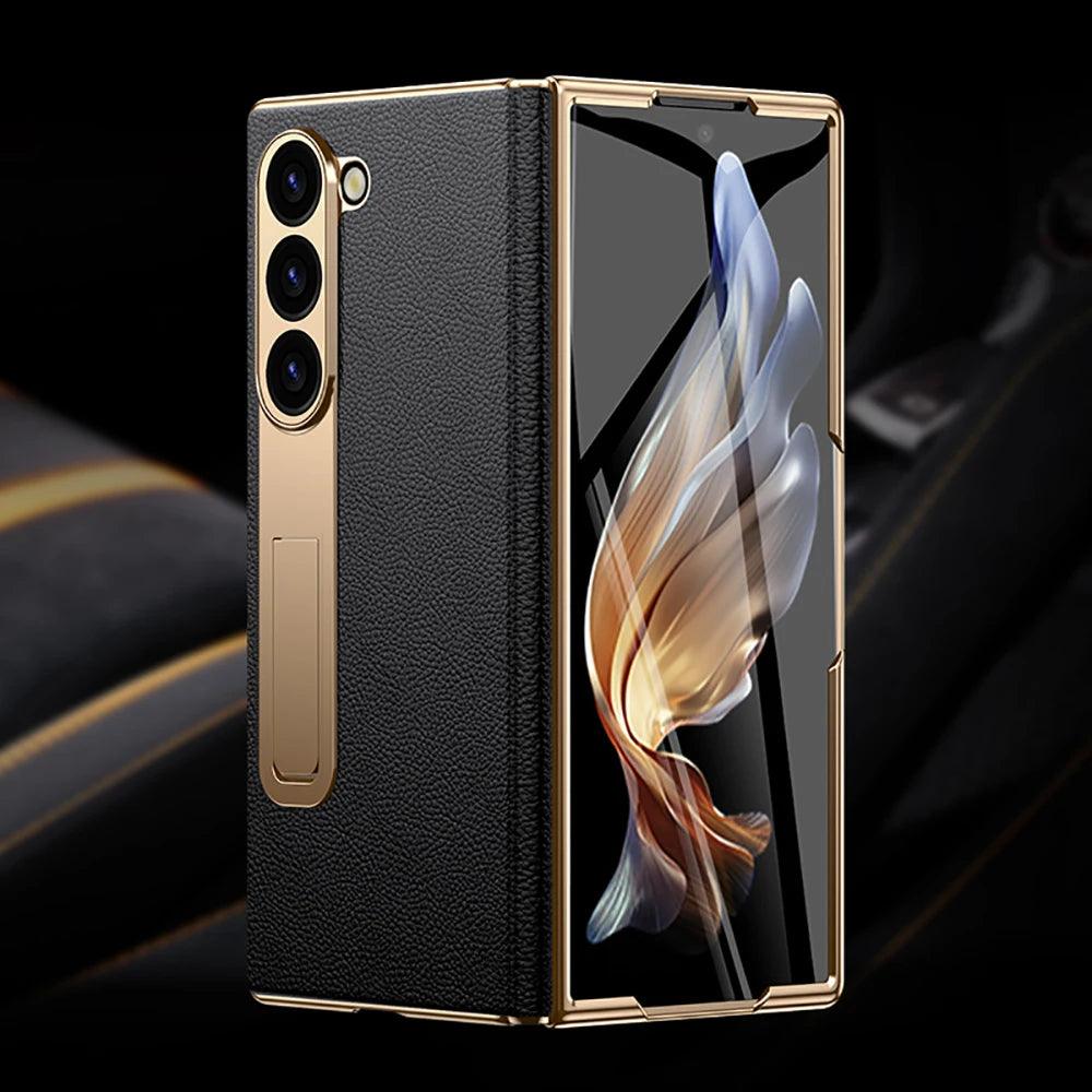 Samsung Galaxy Z Fold 3–7 Genuine Leather Magnetic Case with Kickstand