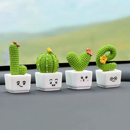 1 Set Of 4, Resin Succulent Cactus Mini Green Plant Car Office Home Living Room Crafts - Urbizia