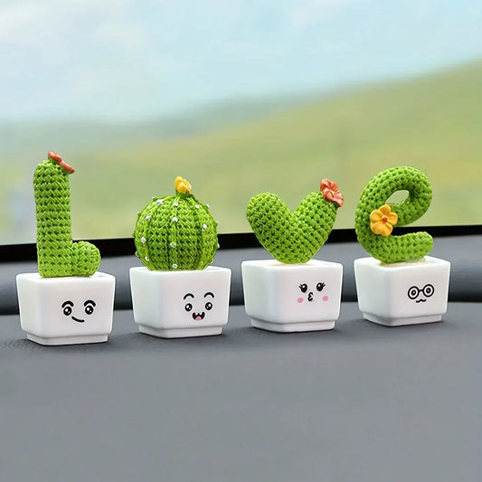 1 Set Of 4, Resin Succulent Cactus Mini Green Plant Car Office Home Living Room Crafts - Urbizia