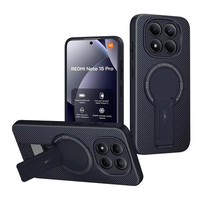 Luxury Magnetic Carbon Stand Case For Redmi Note 15 Pro Plus 5G / POCO M8 Pro 5G Wireless Charing Phone Back Cover Shockproof