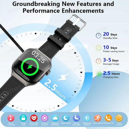 LAXASFIT New Bluetooth Call Smart Watch for Men 2.01" HD Curved Screen Sports Watch Health Monitor Smart Watch for Android iOS