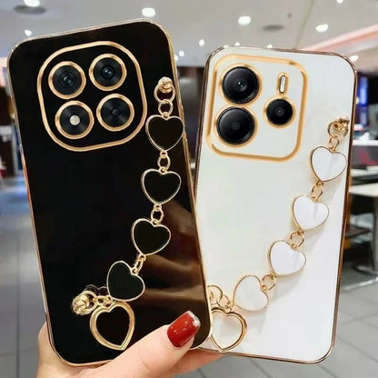 Luxury Plating Love Heart Bracelet Chain Phone Case For XiaoMi 13T 14T Redmi 13C 14C 15 C 4G  Note 14 13 12 Pro Plus Back Cover