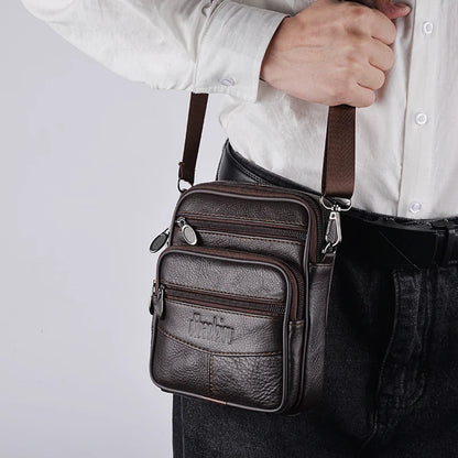 Men's Genuine Leather Crossbody Bag High Quality Zipper Pocket Retro Business Messenger Bag for Men