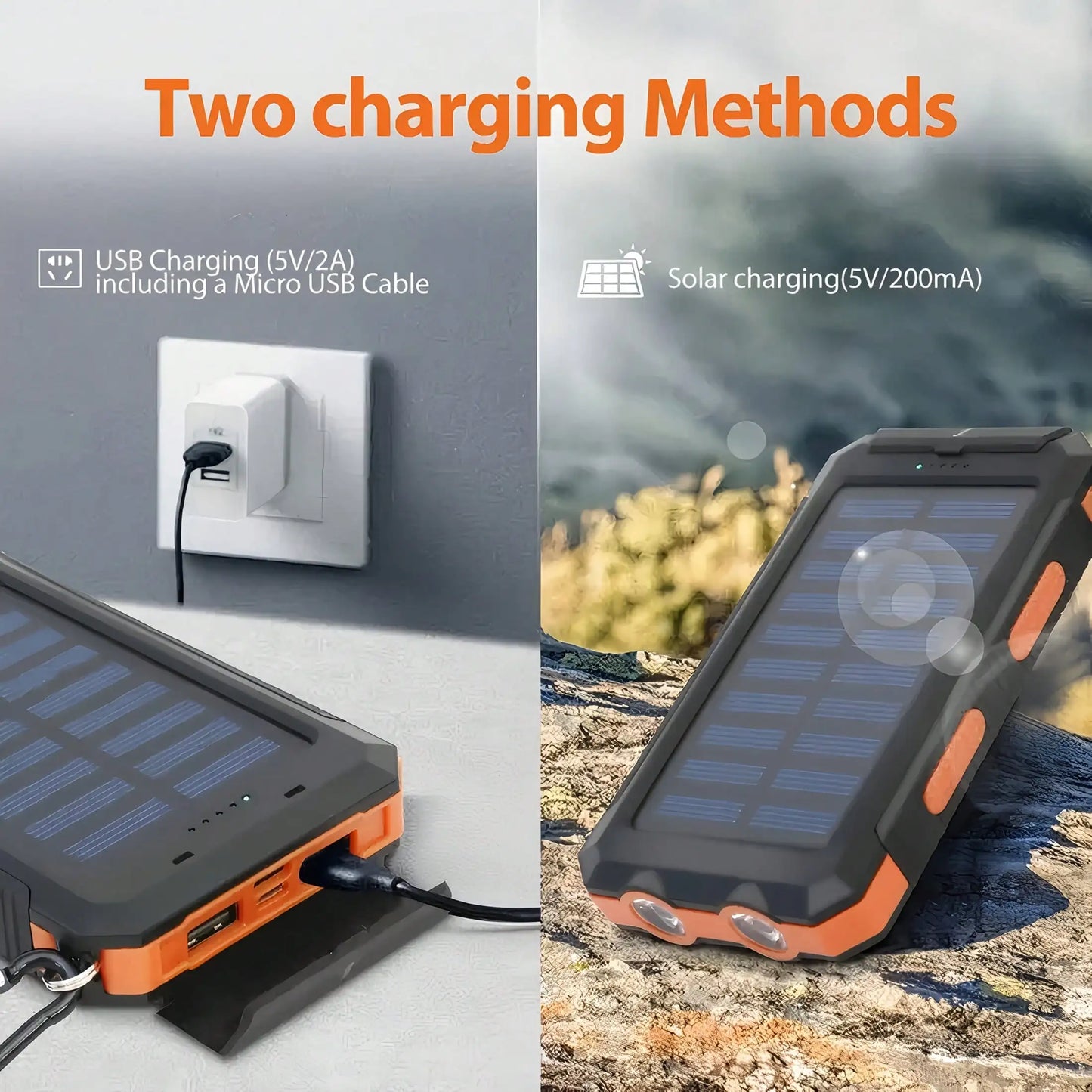 10000mAh Solar Charger Power Bank -Portable Solar Phone Battery Panel Charger, USB Port Battery Pack Charger Portable For All Cell Phones & Electronic Devices- Long Lasting, Travel Camping, LED Flashlight, The Best Gift For F