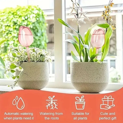 Pink tulip plant watering balls, suitable for indoor and outdoor plants, automatic plant drippers, and automatic watering - Urbizia