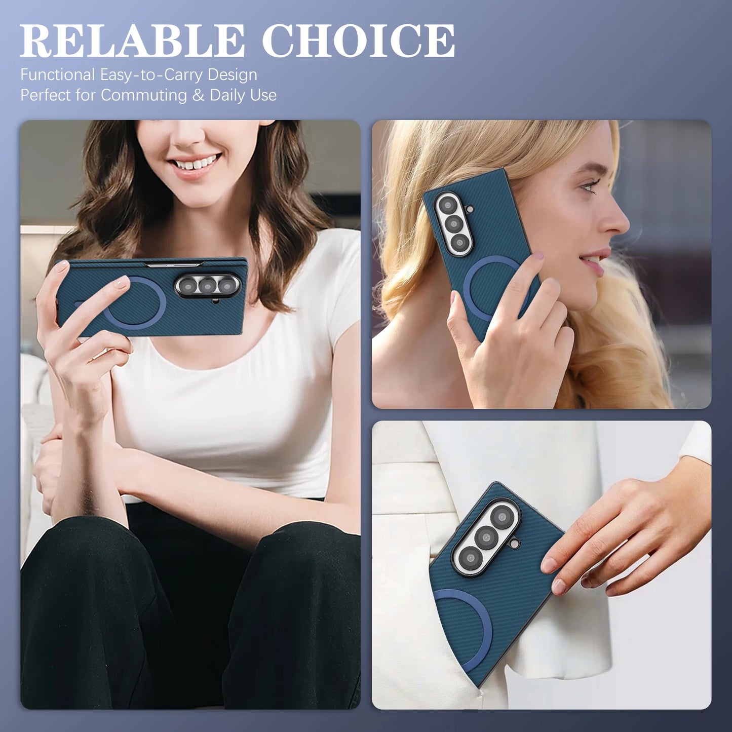 Luxury Ultra Thin Carbon Fiber Leather Phone Case For Samsung Galaxy Z Fold 7 6 5 4 3 Retro Business Magnetic Magsafe Cover