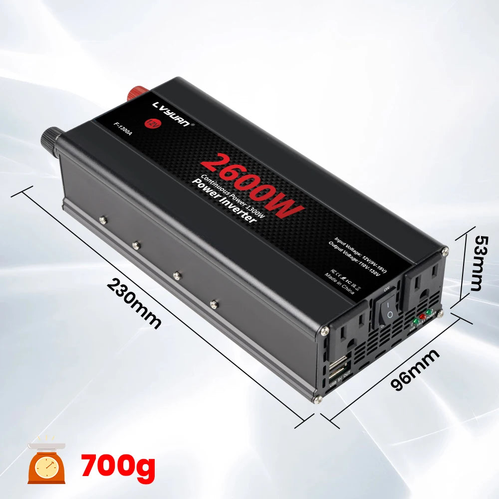 2600W 2000W 1500W LVYUAN Power Inverter 12V 110V 60Hz Car Inverter Dual US Sockets&USB Output Camping/Traval/RV Power Supply