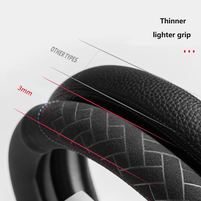 Car steering wheel cover embossed anti slip plush suede, sweat absorbing ultra-thin all season universal handle cover