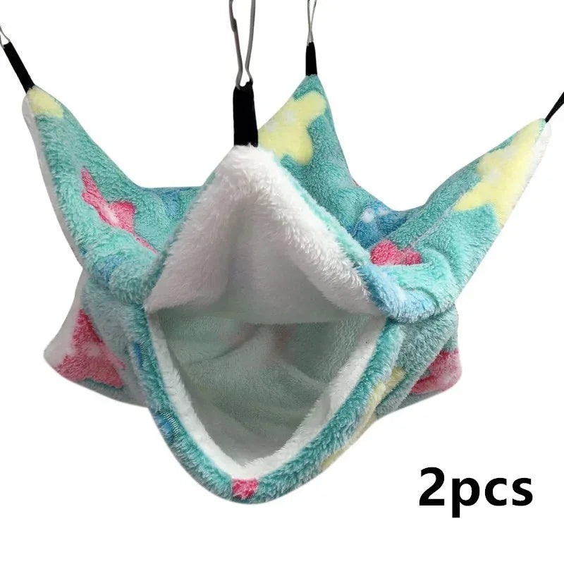 1/2 pcs Hamster Hideout Cage Print Fleece Guinea Pig Sugar Glider Sleeping Bed Rodent Hammock Rat Little House Animals Supplies - Urbizia