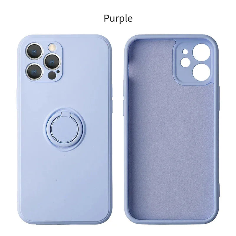 Liquid Silicone Magnetic Bracket Ring Phone Cases For IPhone 15 14 13 12 11 Pro Max Mini X XS XR 8 7 Plus Shockproof Back Cover