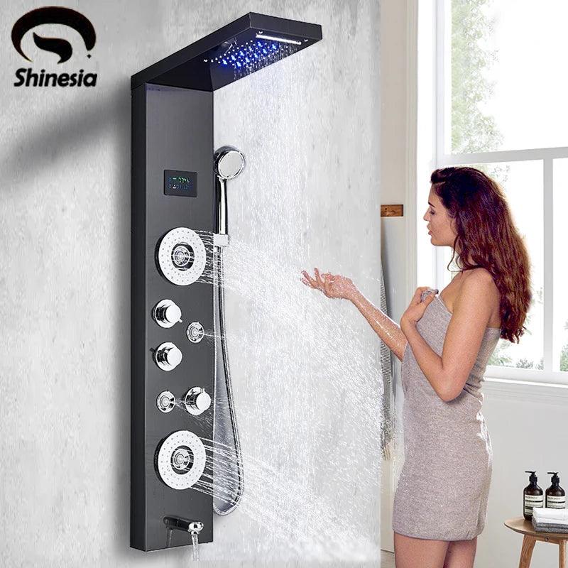Luxury LED Shower Panel SPA Massage Jet Shower Faucet Bathroom Waterfall Rain Shower Column System Faucet Bathoom