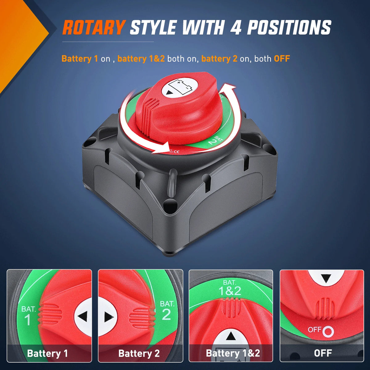 Battery Switch Both-Off 12V-48V High Current Heavy Duty Battery Power Cut Master Switch Disconnect Isolator for Truck Trailer RV