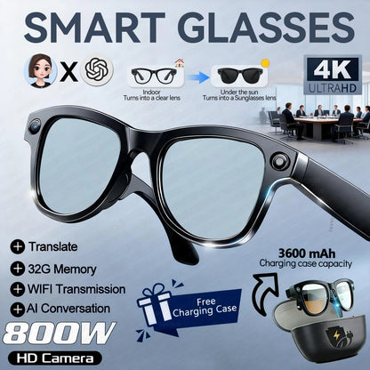 2026New 8MP 4K HD Camera AI Glasses Men 3600mAh Power Bank 32G Memory 160+ Translation Glasses Waterproof Smart Sunglasses Women