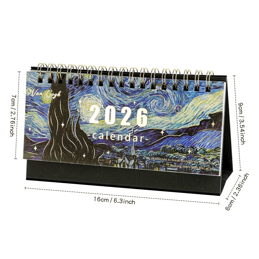 1Pc 2026 Desk Calendar Vintage Painting Calendar With Memo Notes Monthly Calendar For Home Office School Planning Organizing - Urbizia
